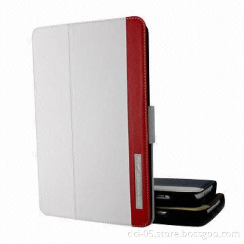 Genuine Leather Book Case for iPad Mini in White & Red Color